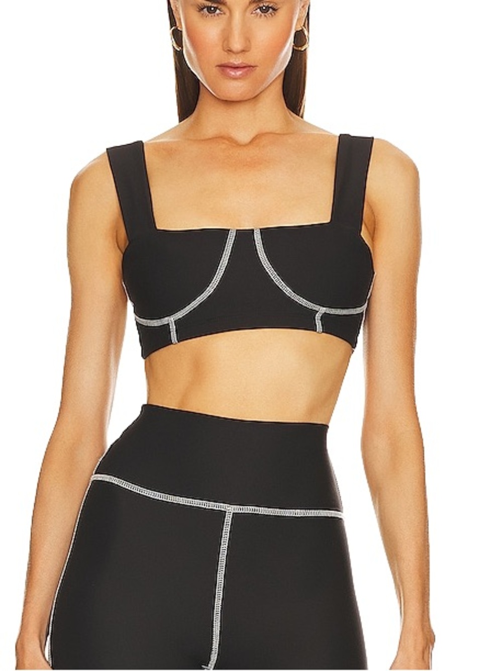 WeWoreWhat Corset Top Sports Bra Black with White Stitching